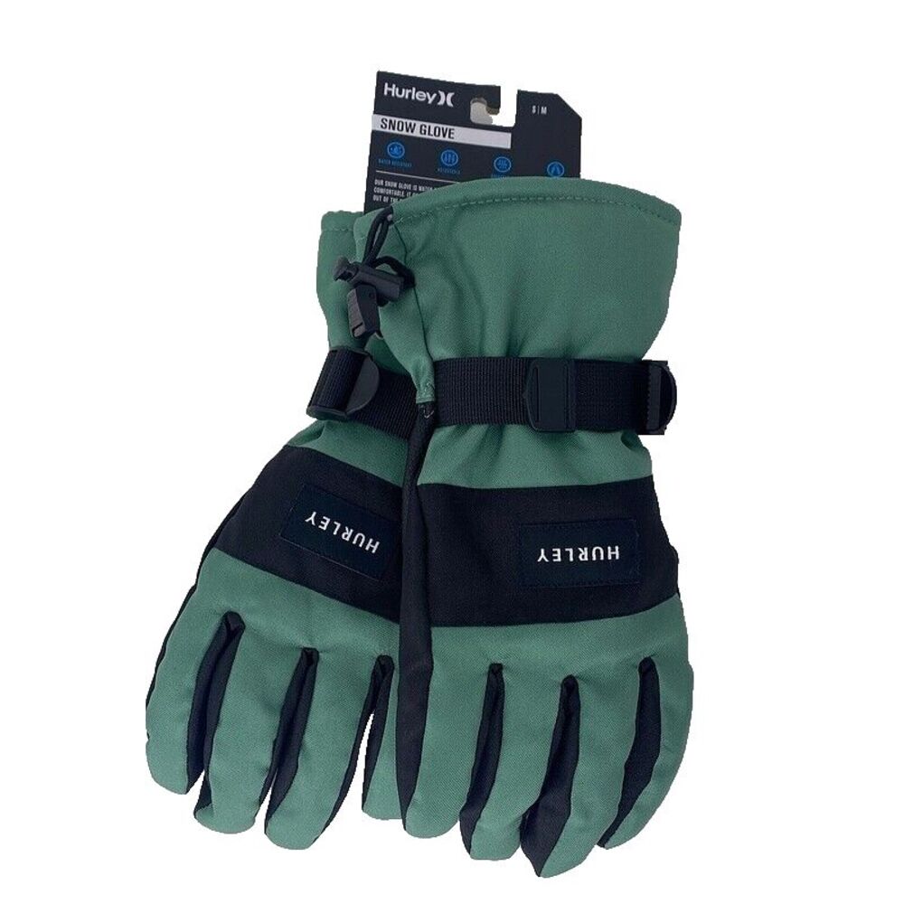 NWT‎ HURLEY Snow Glove S/M Winter Gloves Snowboard Ski Green Grip Strap Warm